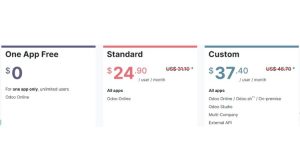 Odoo includes every app with its entire range of features and integrations in the Standard version. Source from odoo.com. Odoo Pricing